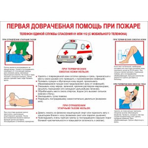 Плакат "Первая доврачебная помощь при пожаре"
