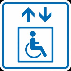 Знак ТП1.3 "обозначения лифта, доступного для инвалидов на креслах-колясках", 150x150 мм, ПЭТ 2мм, клеевой слой, тактильная, лазерная резка, лак